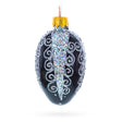 Black with Silver Glitter Swirls and Sequins Mini Glass Egg Ornament 2.9 Inches in Black color Oval