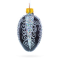 Black with Silver Glitter Swirls and Sequins Mini Glass Egg Ornament 2.9 Inches in Black color Oval