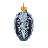 Black with Silver Glitter Swirls and Sequins Mini Glass Egg Ornament 2.9 Inches in Black color Oval