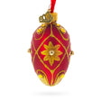 Red with Gold Floral and Jewel Accents Mini Glass Egg Ornament 2.9 Inches in Red color Oval