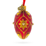 Red with Gold Floral and Jewel Accents Mini Glass Egg Ornament 2.9 Inches in Red color Oval