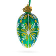 Emerald Green with Blue and Yellow Swirl Floral Mini Glass Egg Ornament 2.9 Inches in Green color Oval