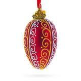 Red with Gold and White Swirl Design Mini Glass Egg Ornament 2.9 Inches in Red color Oval