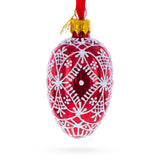 Red with White Glitter Snowflake Lace Design Mini Glass Egg Ornament 2.9 Inches in Red color Oval