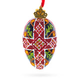Black with Red, Green, and Gold Glitter Cross Pattern Mini Glass Egg Ornament 2.9 Inches in Red color Oval
