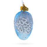 Icy Blue with Silver Pinecone and Snow Design Mini Glass Egg Ornament 2.9 Inches in Blue color Oval