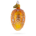Amber Gold with White and Gold Filigree Design Mini Glass Egg Ornament 2.9 Inches in Gold color Oval