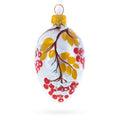 Frosted White with Red Berry and Snow-Covered Branch Design Mini Glass Egg Ornament 2.9 Inches in White color Oval