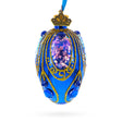 Royal Blue with Gold Glitter and Iridescent Sequins Mini Glass Egg Ornament 2.9 Inches in Blue color Oval
