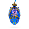 Royal Blue with Gold Glitter and Iridescent Sequins Mini Glass Egg Ornament 2.9 Inches in Blue color Oval