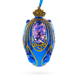 Royal Blue with Gold Glitter and Iridescent Sequins Mini Glass Egg Ornament 2.9 Inches in Blue color Oval
