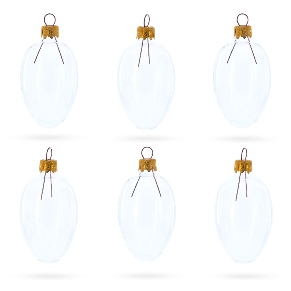 Set of 6 Clear Mini Glass Egg Ornaments 2.9 Inches in Clear color Oval