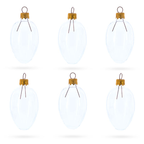 Set of 6 Clear Mini Glass Egg Ornaments 2.9 Inches in Clear color Oval