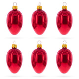 Set of 6 Glossy Red Mini Glass Egg Ornaments 2.9 Inches in Red color Oval