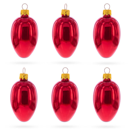 Set of 6 Glossy Red Mini Glass Egg Ornaments 2.9 Inches in Red color Oval