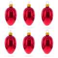 Set of 6 Glossy Red Mini Glass Egg Ornaments 2.9 Inches in Red color Oval