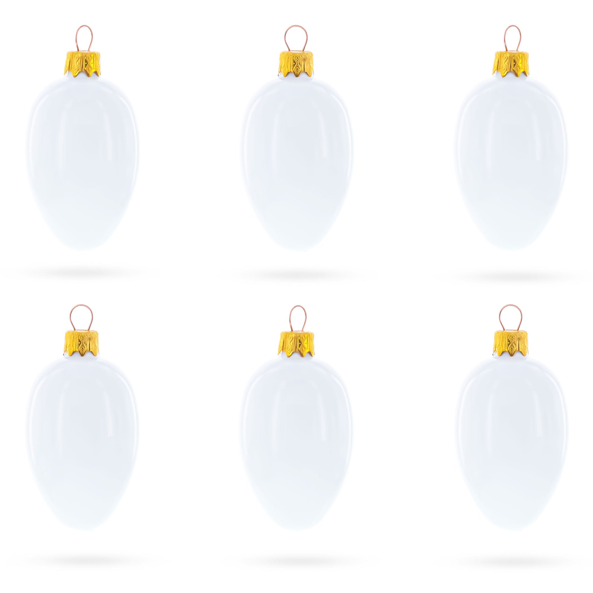 Set of 6 Glossy White Mini Glass Egg Ornaments 2.9 Inches in White color Oval