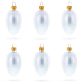 Set of 6 Matte  White Mini Glass Egg Ornaments 2.9 Inches in White color Oval