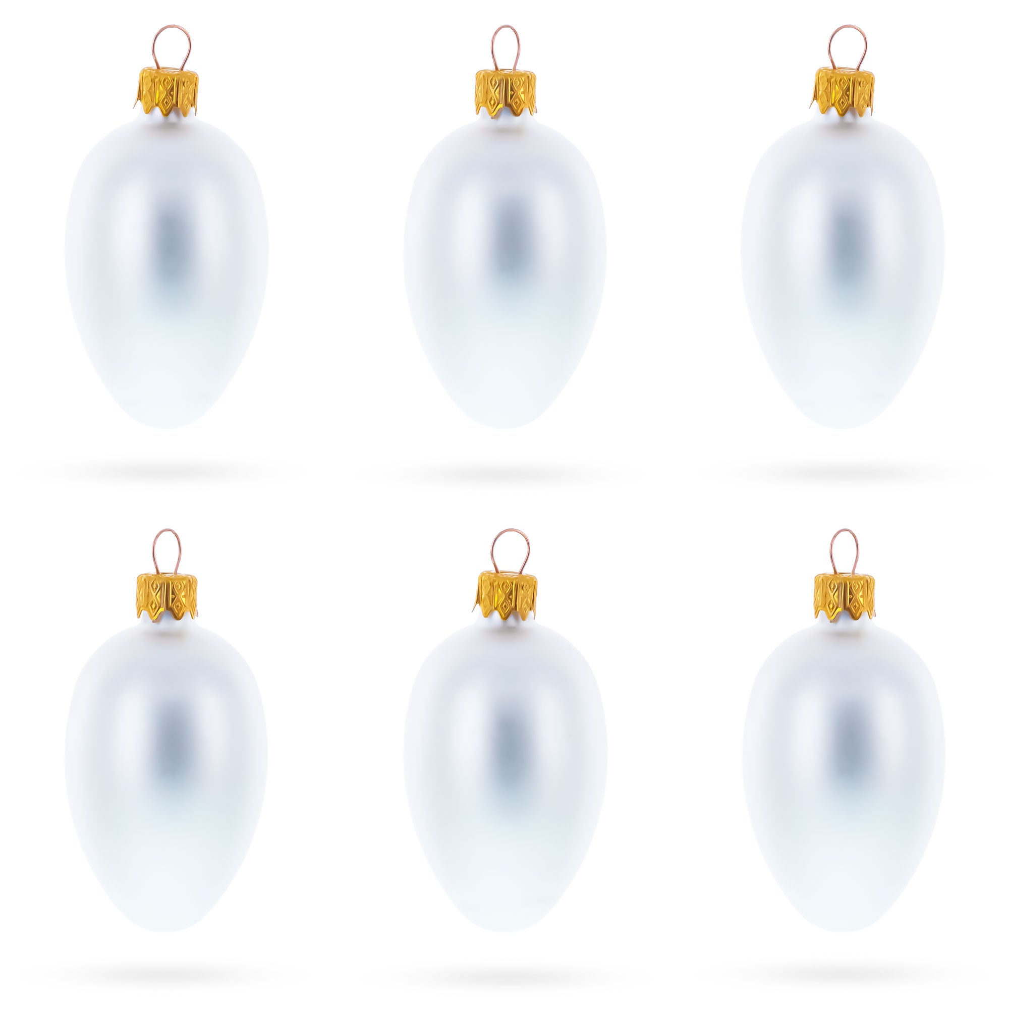 Set of 6 Matte  White Mini Glass Egg Ornaments 2.9 Inches in White color Oval