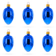 Set of 6 Glossy Blue Mini Glass Egg Ornaments 2.9 Inches in Blue color Oval