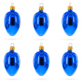 Set of 6 Glossy Blue Mini Glass Egg Ornaments 2.9 Inches in Blue color Oval