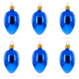 Set of 6 Glossy Blue Mini Glass Egg Ornaments 2.9 Inches in Blue color Oval