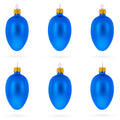 Set of 6 Matte Blue  Mini Glass Egg Ornaments 2.9 Inches in Blue color Oval