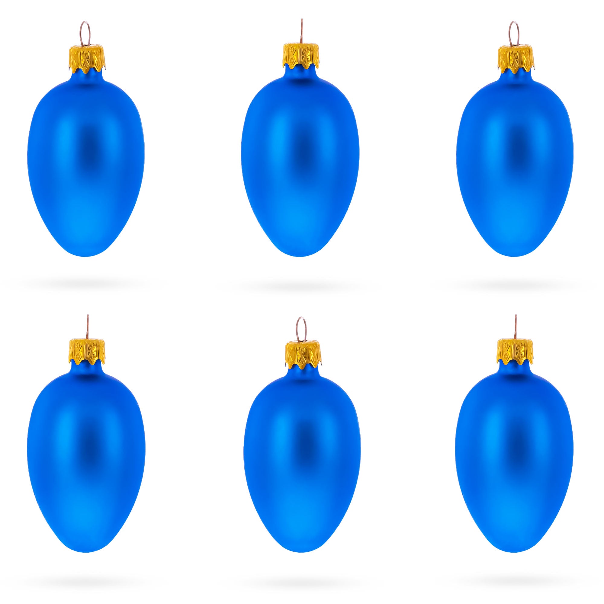 Set of 6 Matte Blue  Mini Glass Egg Ornaments 2.9 Inches in Blue color Oval