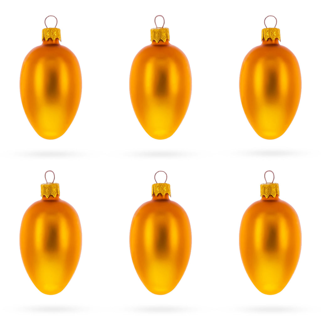 Set of 6 Matte Gold Mini Glass Egg Ornaments 2.9 Inches in Gold color Oval