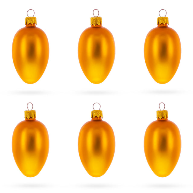 Set of 6 Matte Gold Mini Glass Egg Ornaments 2.9 Inches in Gold color Oval