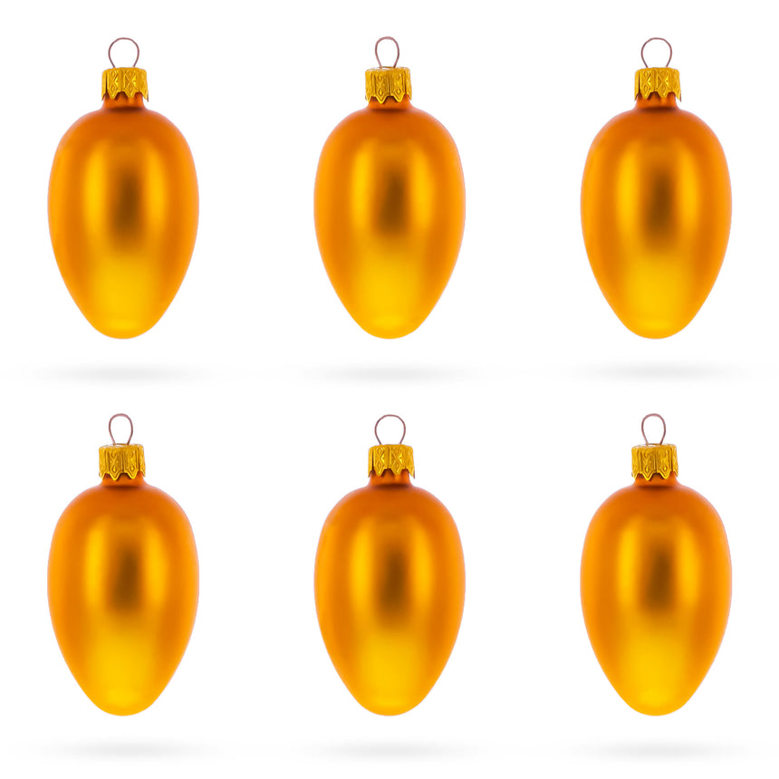 Set of 6 Matte Gold Mini Glass Egg Ornaments 2.9 Inches in Gold color Oval