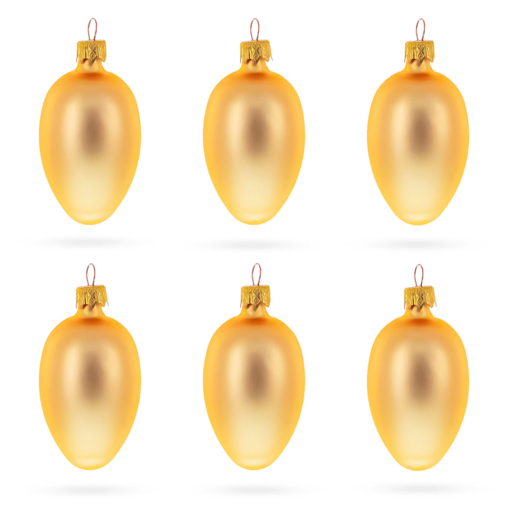 Set of 6 Rose Gold Mini Glass Egg Ornaments 2.9 Inches in Gold color Oval