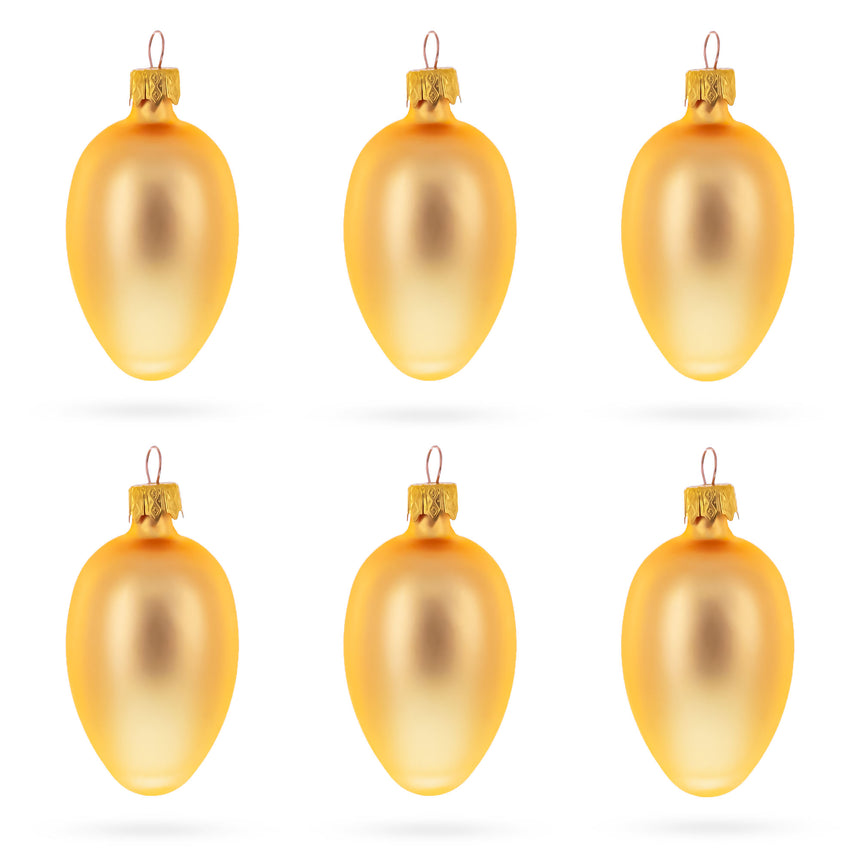 Set of 6 Rose Gold Mini Glass Egg Ornaments 2.9 Inches in Gold color Oval