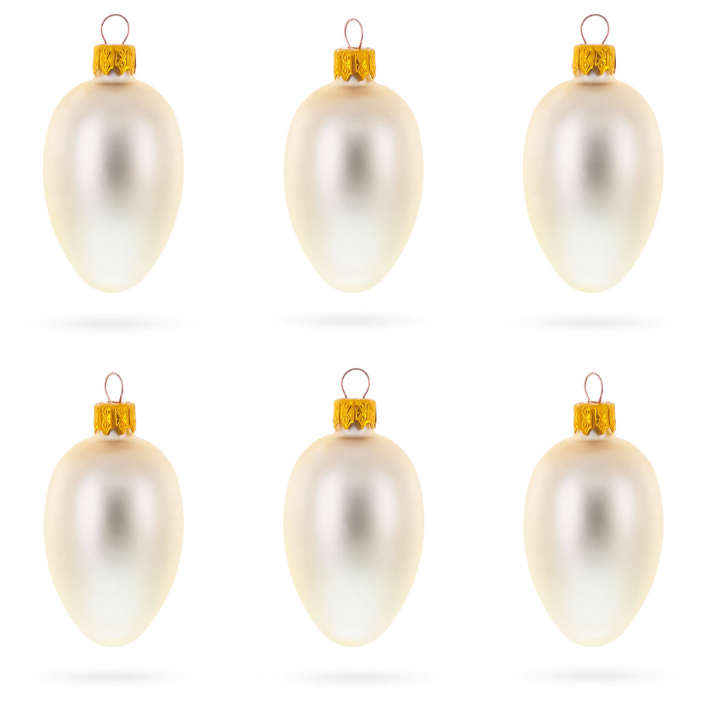 Set of 6 Champagne Mini Glass Egg Ornaments 2.9 Inches in Beige color Oval
