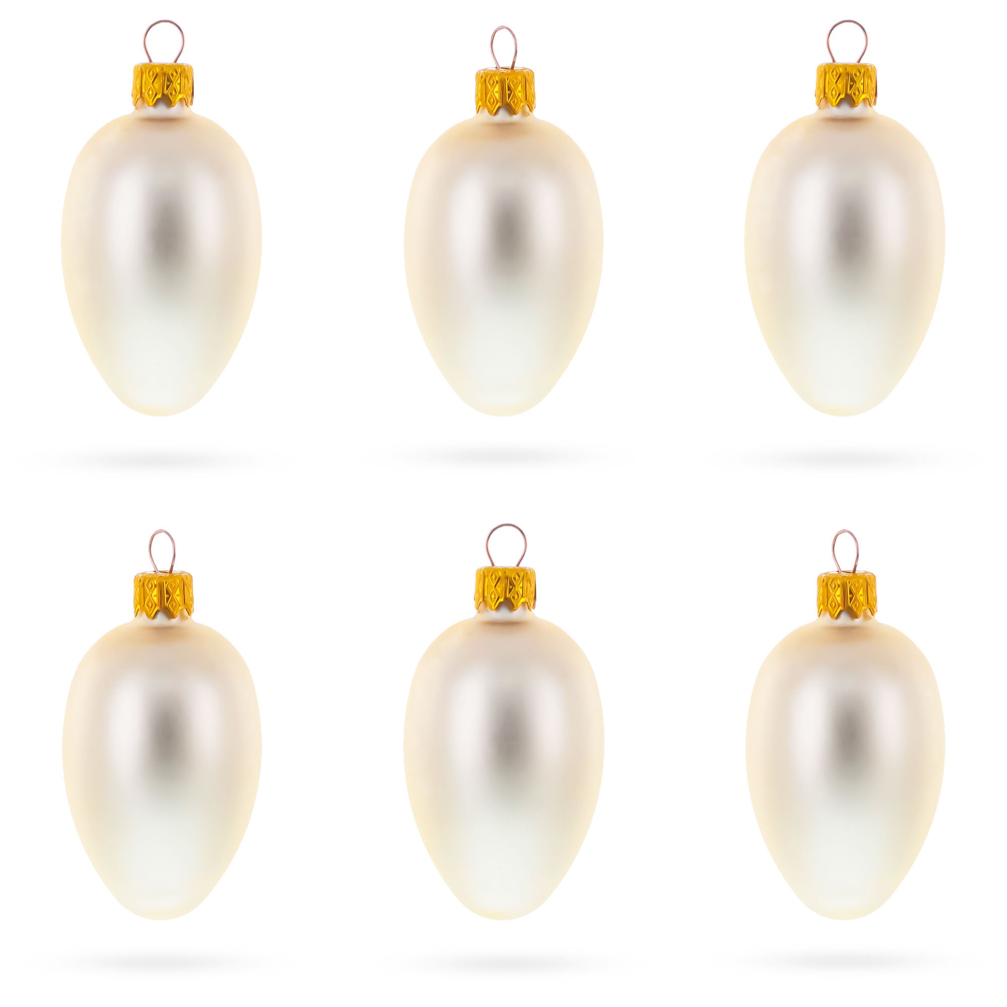 Set of 6 Champagne Mini Glass Egg Ornaments 2.9 Inches in Beige color Oval