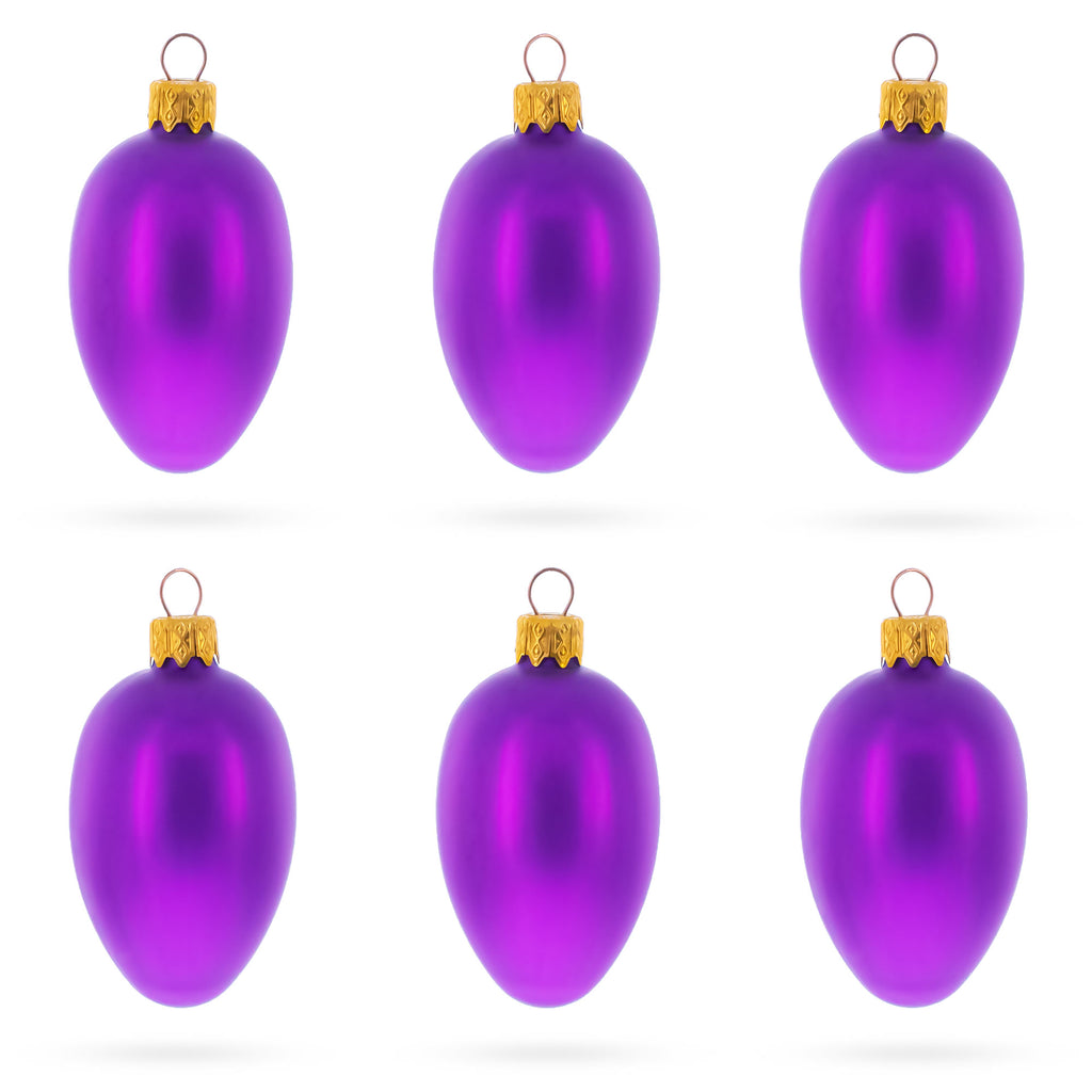 Set of 6 Purple Mini Glass Egg Ornaments 2.9 Inches in Purple color Oval