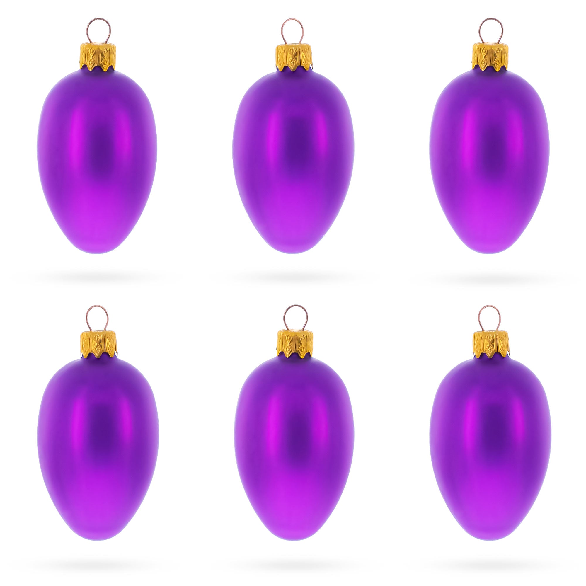 Set of 6 Purple Mini Glass Egg Ornaments 2.9 Inches in Purple color Oval