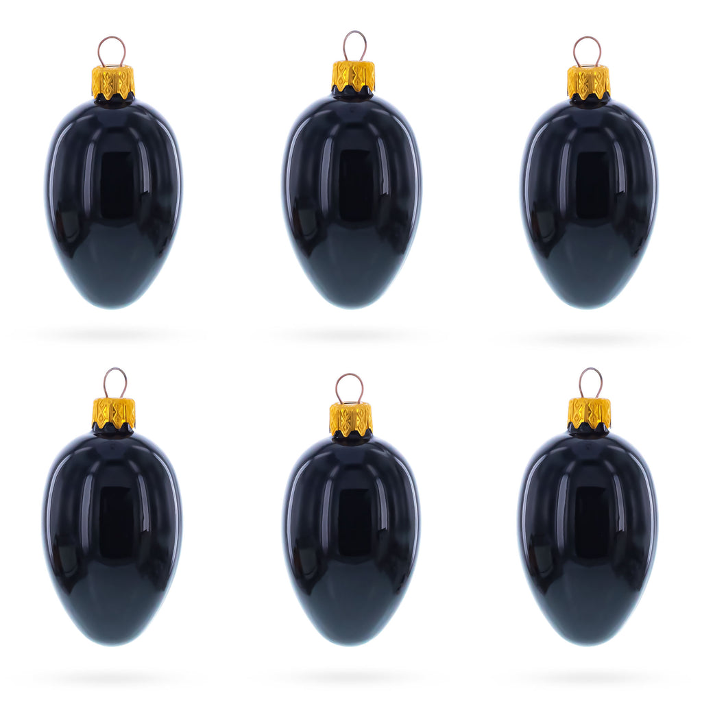 Set of 6 Black Mini Glass Egg Ornaments 2.9 Inches in Black color Oval