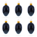 Set of 6 Black Mini Glass Egg Ornaments 2.9 Inches in Black color Oval