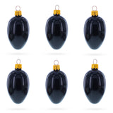 Set of 6 Black Mini Glass Egg Ornaments 2.9 Inches in Black color Oval