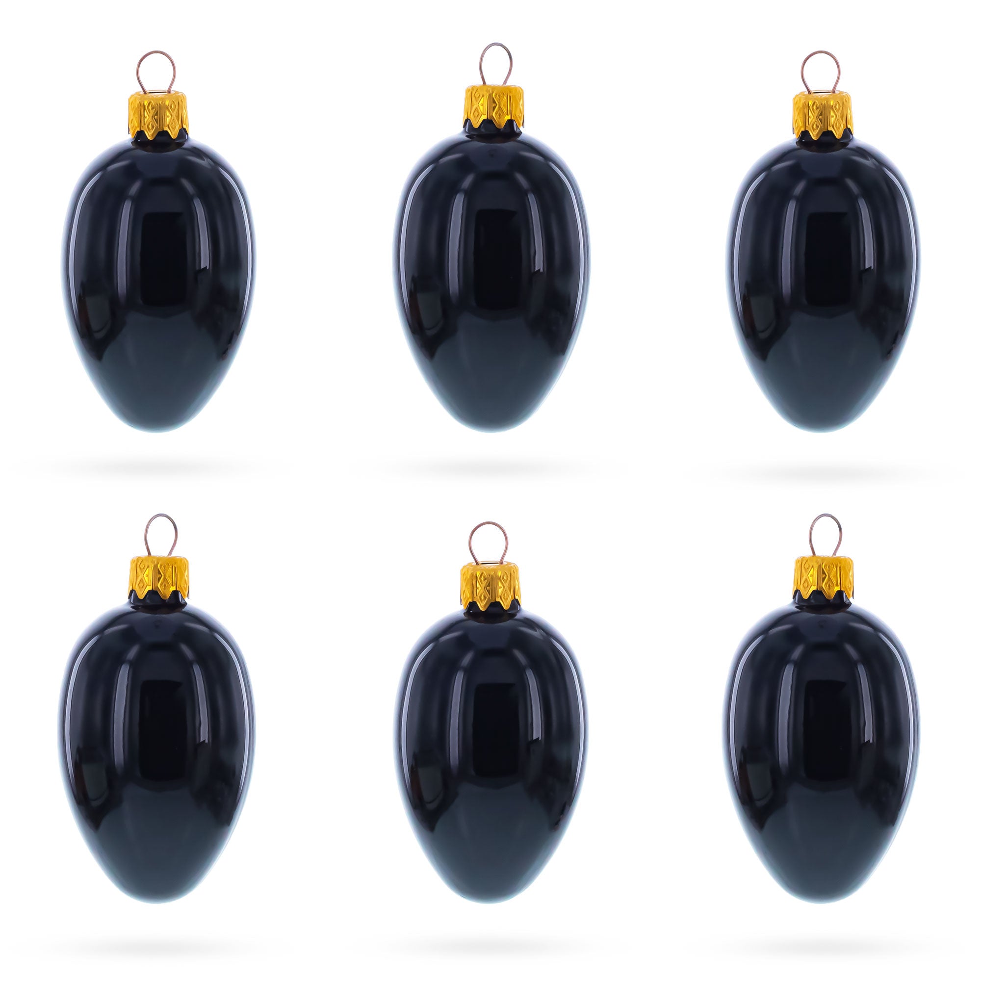 Set of 6 Black Mini Glass Egg Ornaments 2.9 Inches in Black color Oval