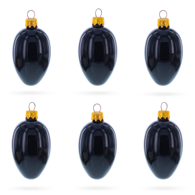 Set of 6 Black Mini Glass Egg Ornaments 2.9 Inches in Black color Oval