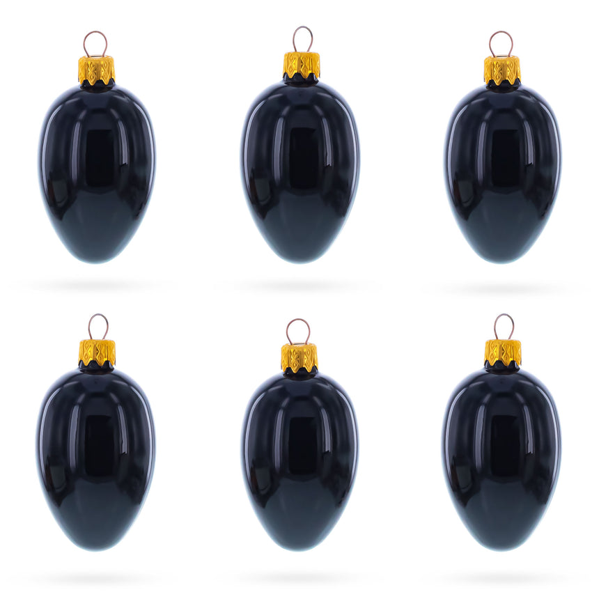 Set of 6 Black Mini Glass Egg Ornaments 2.9 Inches in Black color Oval
