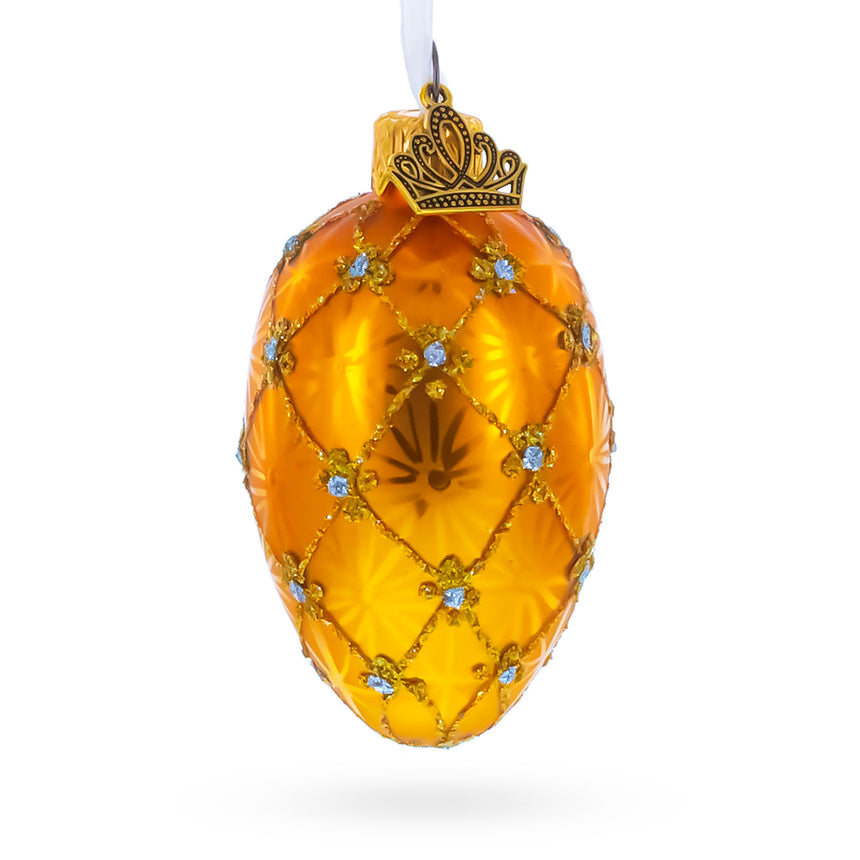 Lilies of the Valley Royal Mini Blue Glass Egg Ornament 2.9 Inches in Blue color Oval
