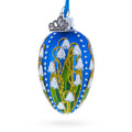 Lilies of the Valley on Blue Royal Mini Red Glass Egg Ornament in Gold color Oval