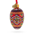 Red Geometric Ukrainian Pysanka Mini Glass Egg Ornament 2.9 Inches in Red color Oval