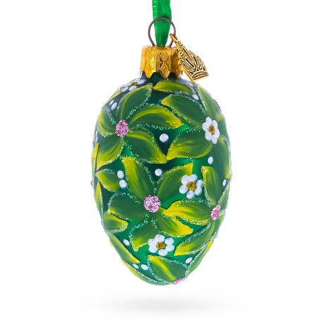 1911 The Bay Tree Mini Glass Egg Ornament 2.9 Inches in Green color Oval