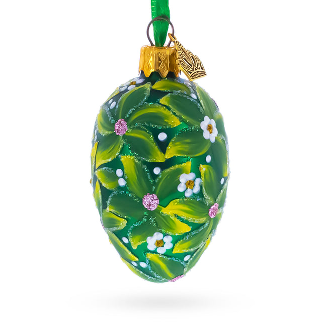 1911 The Bay Tree Mini Glass Egg Ornament 2.9 Inches in Green color Oval