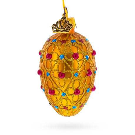 Royal Coronation Mini Glass Egg Ornament 2.9 Inches in Gold color Oval