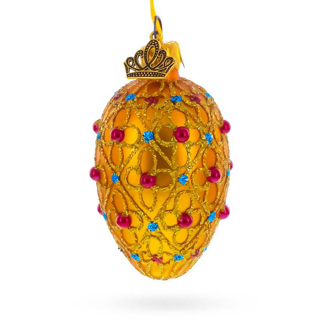 Royal Coronation Mini Glass Egg Ornament 2.9 Inches in Gold color Oval